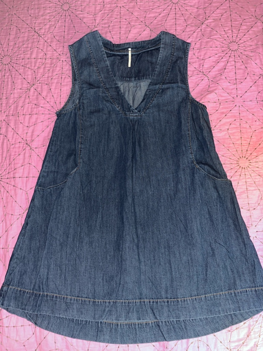 Free People Indigo Denim V-Neck Mini Dress - Picture 3 of 5